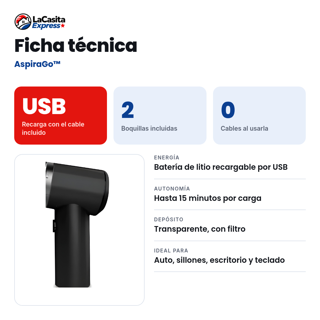 AspiraGo™ Aspiradora y Soplador Portátil 2 en 1